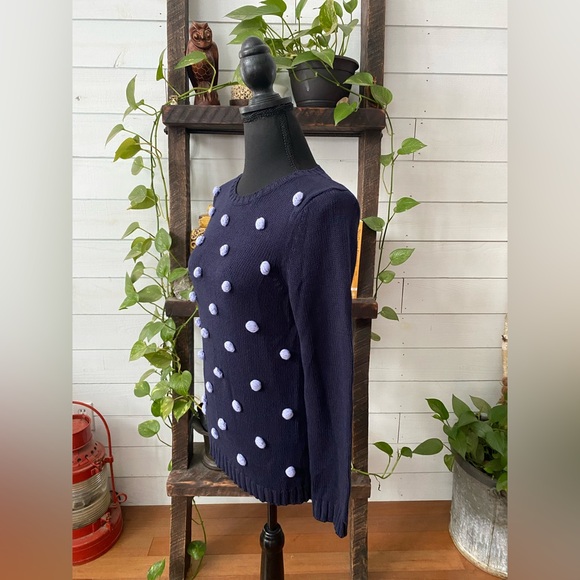 Talbots: Blue Pom Pom Knit Sweater - Picture 17 of 17